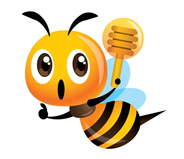 Ładna Pszczoła Gospodarstwa Łyżki Miodu Kciuk Górę Ręką Znak — Wektor stockowy