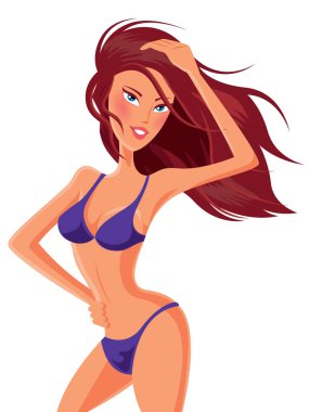 Yaz kız seksi mor renkli bikini, illüstrasyon vektör