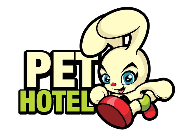 Cute Rabbit Cartoon Mascot Running Pet Hotel Logo Vector Illustration — Stock Vector