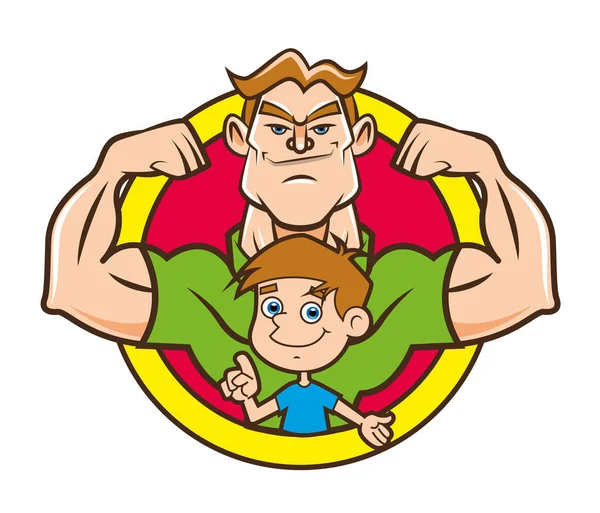 Strong Father Adorable Kid Muscle Man Vector Illustration — Stock Vector