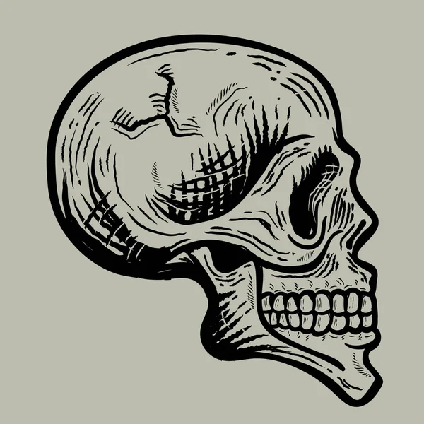 复古复古头骨矢量插图与灰色背景 — 图库矢量图片
