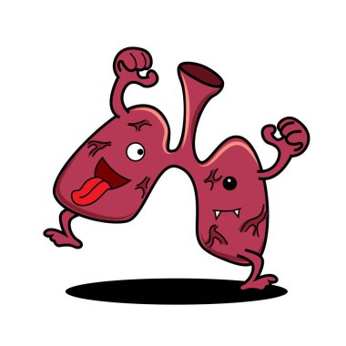 kötü hasarlı akciğer çizgi film karakteri dans. Vektör maskot illüstrasyon