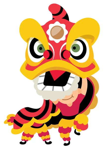 Danse Traditionnelle Lion Pour Nouvel Chinois Vecteur Art Plat — Image vectorielle