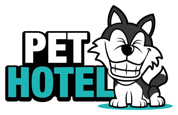 Cute Big Smile Husky Dog Mascot Big Signboard Pet Hotel — Stock Vector
