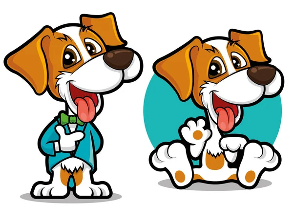 Cute Dog Mascot Series Dog Wears Tuxedo Bowtie Dog Waving — Stock Vector