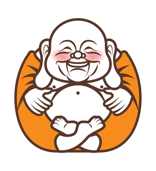 Niedliche Pummelige Lange Ohren Glücklich Lachende Buddha Figur Cartoon Vektor — Stockvektor