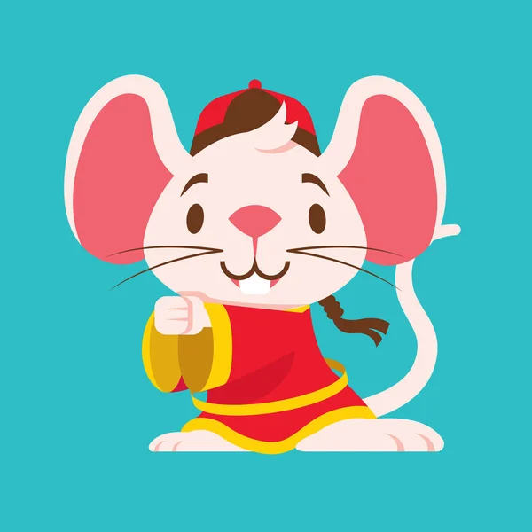 大きな耳を持つかわいい白いマウスは 伝統的な中国のジャケットの挨拶ゴン ゴングXiを着用しています 中国の旧正月2020 ネズミ マウスの年 ベクトル — ストックベクタ