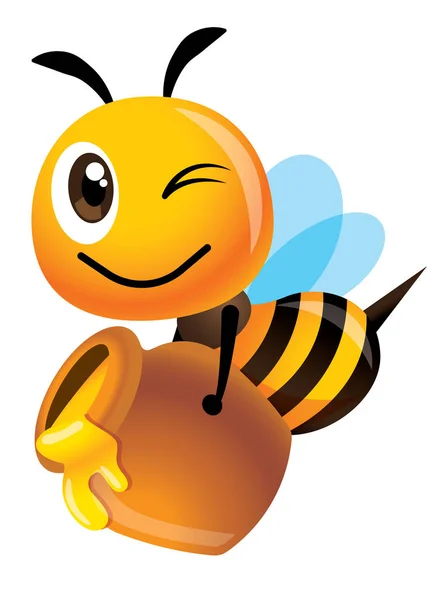 Dessin Animé Mignon Abeille Heureuse Porter Grand Pot Miel Remplir — Image vectorielle