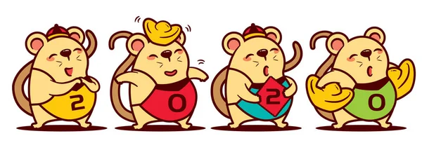 Cartoon Cute Rat Set Met 2020 Kleurrijke Chinese Dodou Kostuum — Stockvector