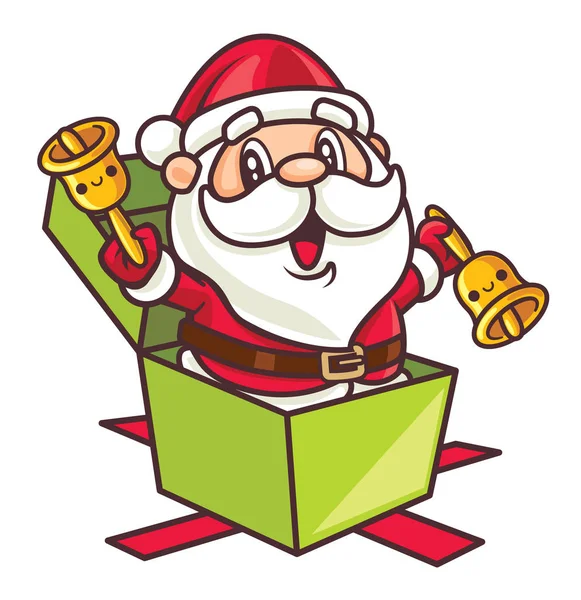 Frohe Weihnachten Aus Der Grünen Geschenkbox Kommen Niedliche Weihnachtsmänner Die — Stockvektor