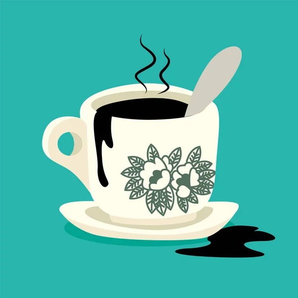 ターコイズ色の背景に伝統的なオリエンタルスタイルのコーヒー フラットアートベクトルアイコン — ストックベクタ