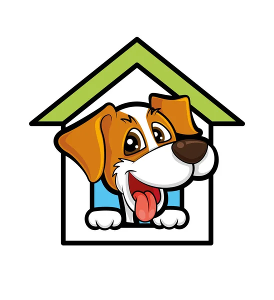 Lindo Perro Feliz Casa Mascotas Hotel Mascotas Logotipo Ilustración Vectorial — Archivo Imágenes Vectoriales