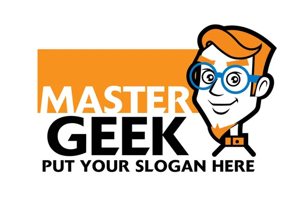 Smart Geek Character Wears Spec Business Name Signage Vector Logo — Stock Vector