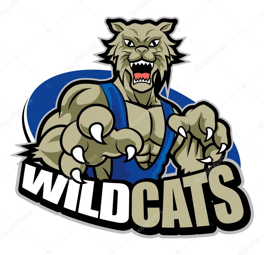 Strong fierce grey muscular wildcat mascot for sport theme - vector