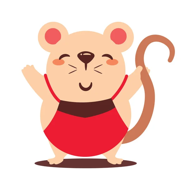 漫画かわいいネズミの挨拶 中国の旧正月 ネズミの年 ベクトルフラットアート — ストックベクタ