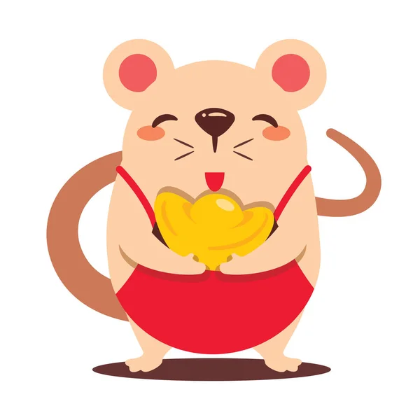 Cute Rat Lleva Lingote Oro Chino Año Nuevo Chino Año — Vector de stock