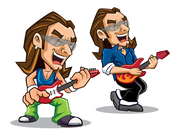 Elektronik Gitar Çalan Rocker Yıldızı Karakteri Vektör Karakter Maskotu — Stok Vektör