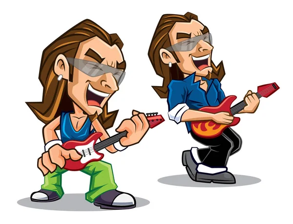 Elektronik gitar çalan Rocker yıldızı karakteri - vektör karakter maskotu
