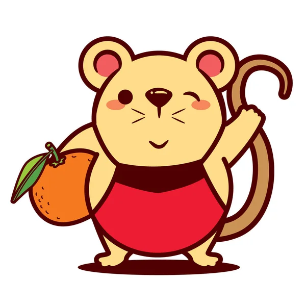 Desen Animat Drăguț Șobolan Care Transportă Mare Mandarin Portocaliu Anul — Vector de stoc