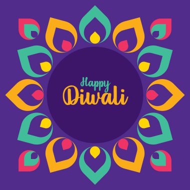 Mutlu Diwali. Güzel Hint kadın tutanlar kil diya yağ lambası, ışıklar şenlikli - vektör karakteri