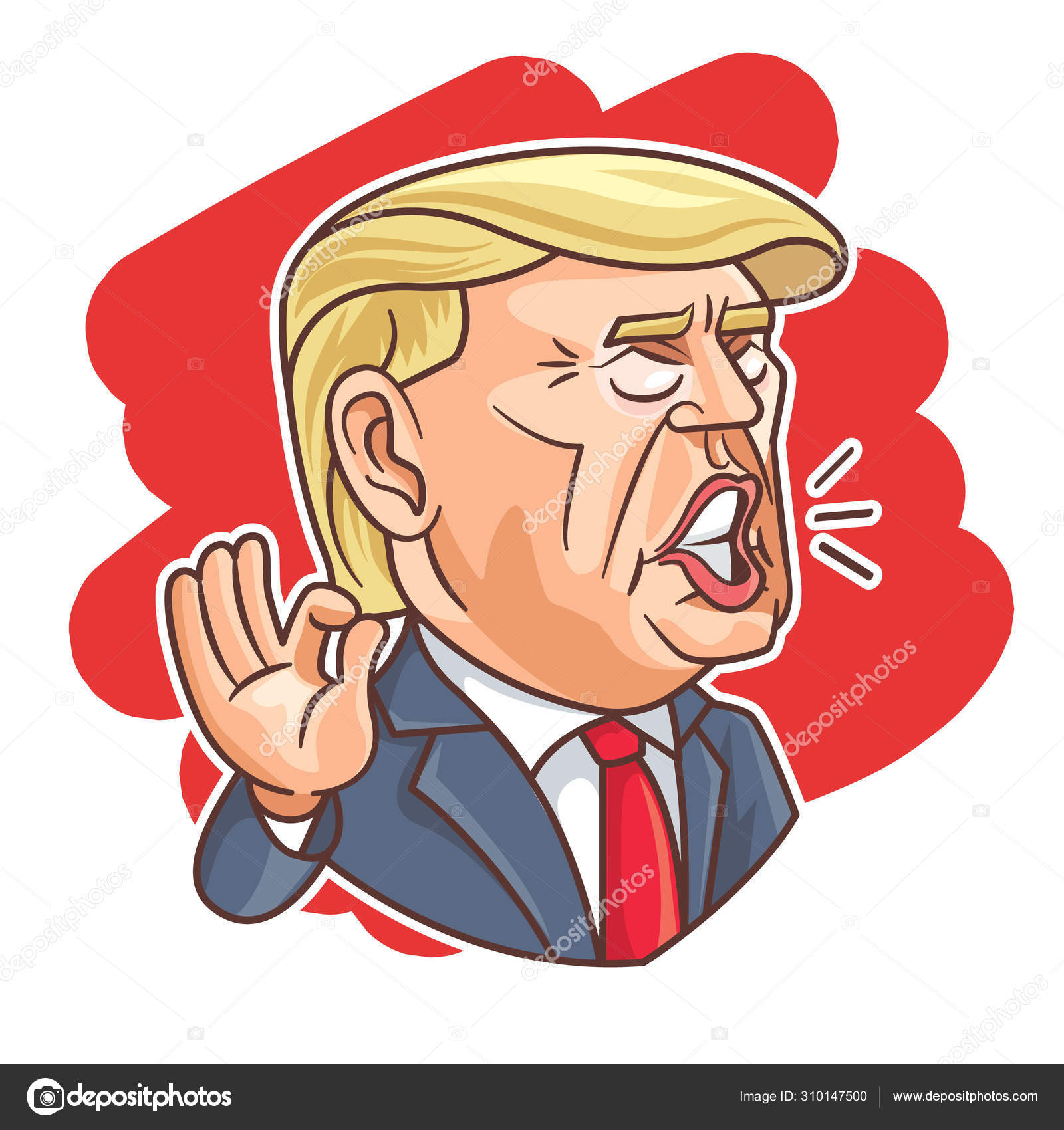 トランプ大統領のイラスト Usaドナルド トランプ大統領の似顔絵は 大丈夫な手のサインでスピーチを行います 2020年の選挙準備 ベクトル似顔絵 ストックベクター  ©Charactoon 310147500