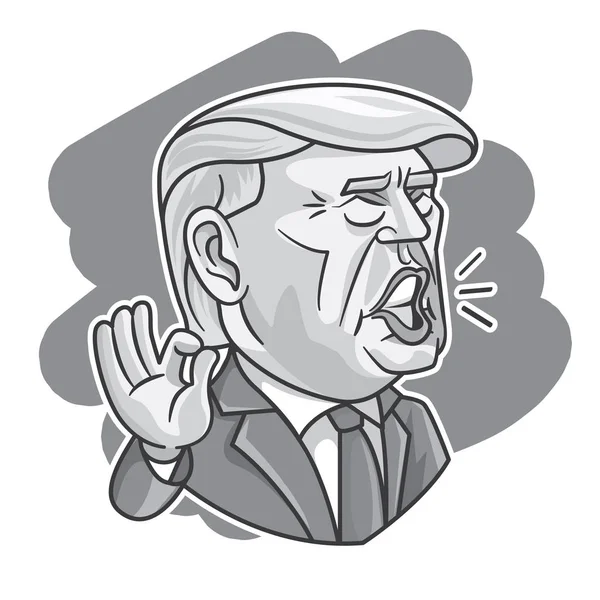 President Donald Trump Caricature Giving Speech Signature Hand Sign Grayscale — Stock Vector