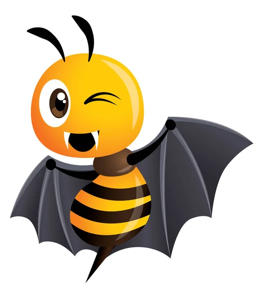 Fijne Halloween Cartoon Bee Met Lange Scherpe Tanden Halloween Vleermuis — Stockvector