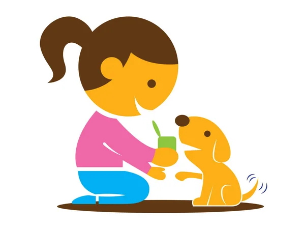Cartoon Cute Little Feeding Food Puppy Puppy Shaking Tail Little — Stock Vector