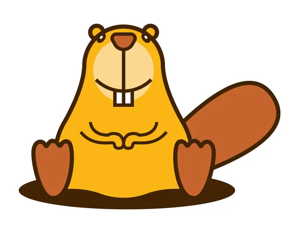 Cartoon Cute Little Beaver Character Big Tail Sitting Ground Vector — Stock Vector