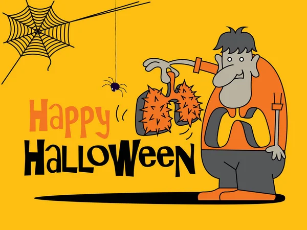 Joyeux Halloween Dessin Animé Monstre Tenant Poumon Avec Des Épines — Image vectorielle