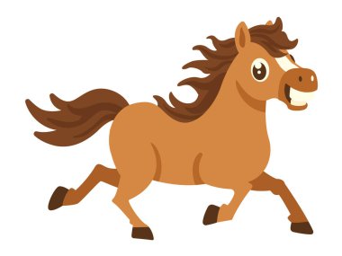 Şirin Çizgi Film At Vektörü İllüstrasyonu. Çocuklar ve Çocuk Yuvası Tasarımı İçin Mutlu Koşan Midilli Karakteri