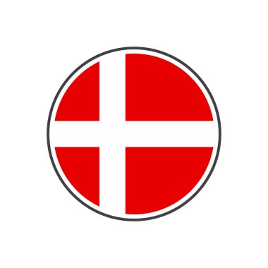 Daire Danimarka bayrağı ile beyaz arka plan üzerinde izole simge vektör