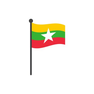 Myanmar veya burma bayrak direği simge vektör beyaz arka plan üzerinde izole ile