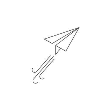 Kağıt uçak çizgisi simgesi. Düz origami uçağı beyaz arka planda izole edildi. Vektör çizimi. Mesaj, mektup, posta sembolü. Çalıştır ve çalıştır, icat ve geliştirme işareti
