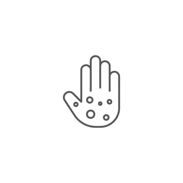 Eczeem hand huid lijn pictogram. lineair stijlteken voor mobiel concept en webdesign. Huiduitslag hand, allergische reactie overzicht vector pictogram — Stockvector