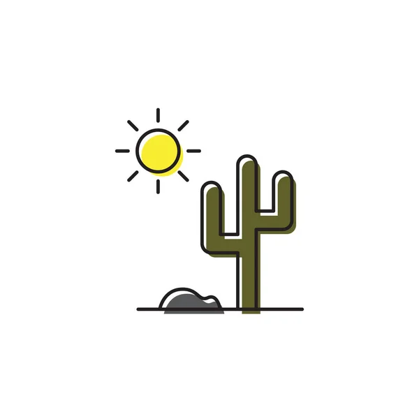 Icono de cactus y vector solar aislado sobre fondo blanco — Vector de stock