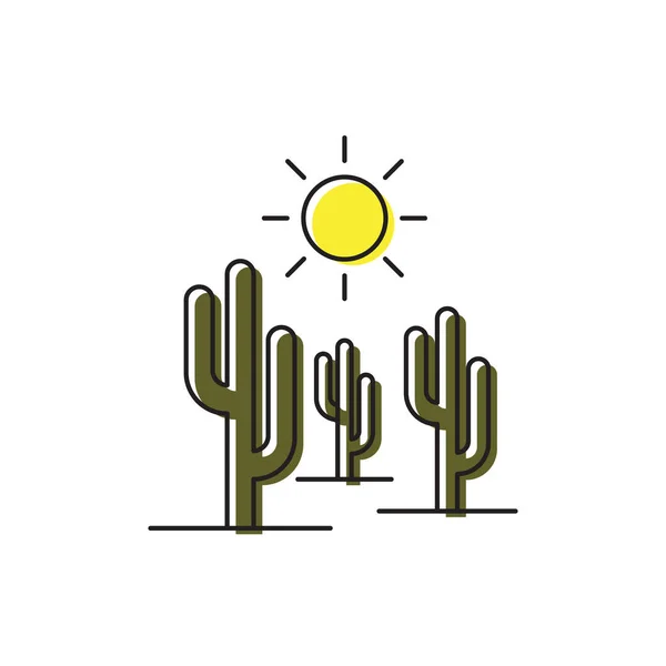 Icono de cactus y vector solar aislado sobre fondo blanco — Vector de stock