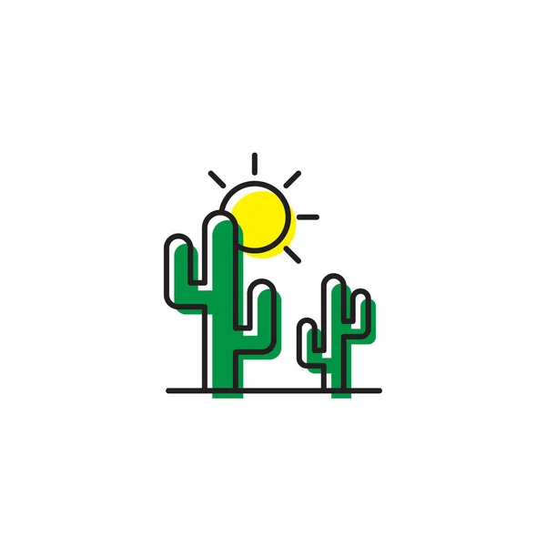 Icône vectorielle de cactus et soleil isolée sur fond blanc — Image vectorielle