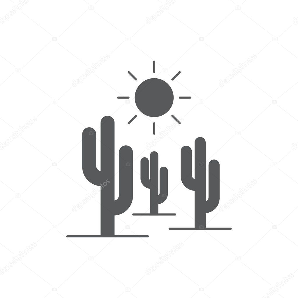 Cactus and sun vector icon isolated on white background