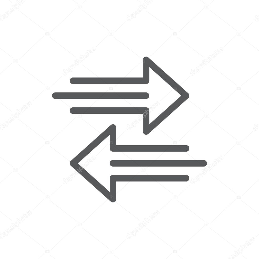 Transfer arrows outline icon. linear style sign for mobile concept and web design. Left right arrows simple line vector icon. Symbol, logo illustration.
