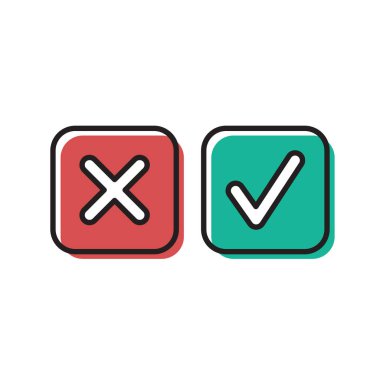Yeşil onay ve kırmızı çapraz onay işaretleri vektör simgesi beyaz arka planda yalıtılmış