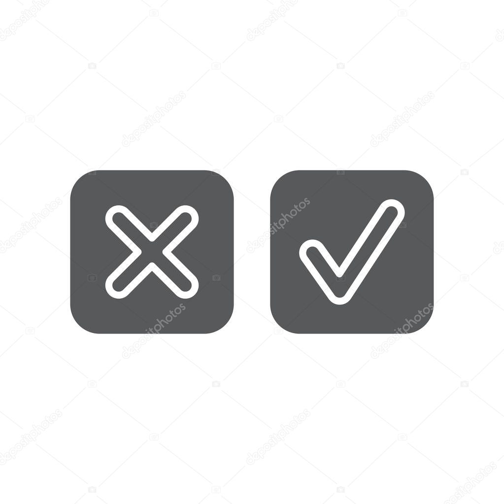 Green tick and red cross check marks vector icon isolated on white background