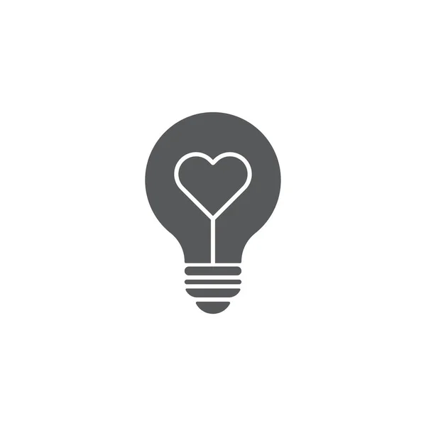 Forma do coração em um conceito do ícone do vetor da lâmpada, isolado no fundo branco — Vetor de Stock