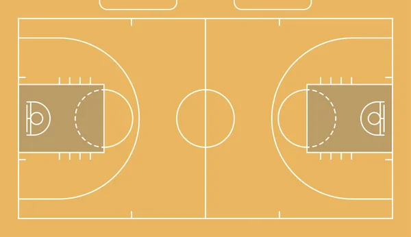 Terrain de basket avec sol en bois. Vue d'en haut et perspective, vue isométrique . — Image vectorielle