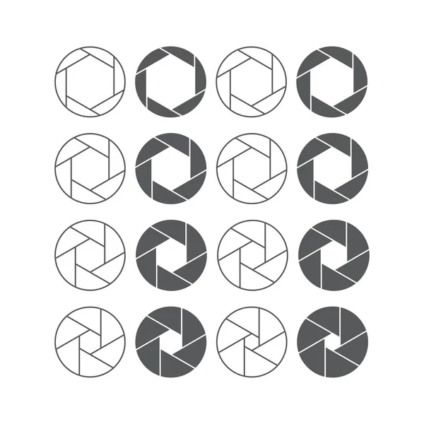 Conjunto de ícones de abertura do obturador da câmera. Coleção de diagramas monocromáticos —  Vetores de Stock