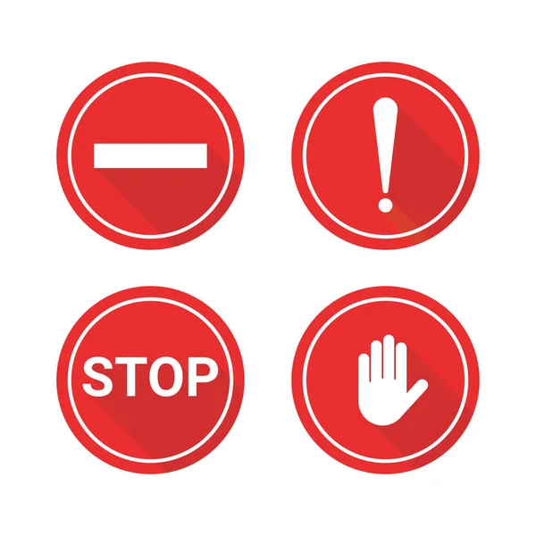 Set Red Stop Signs Hand Rectangle Word Stop Exclamation Mark — Stock Vector