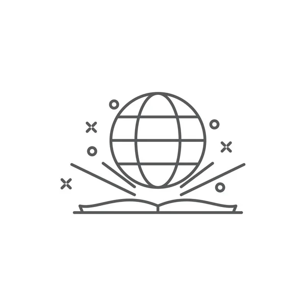 Buch mit Globus-Vektor-Symbol öffnen, isoliert auf weißem Hintergrund — Stockvektor