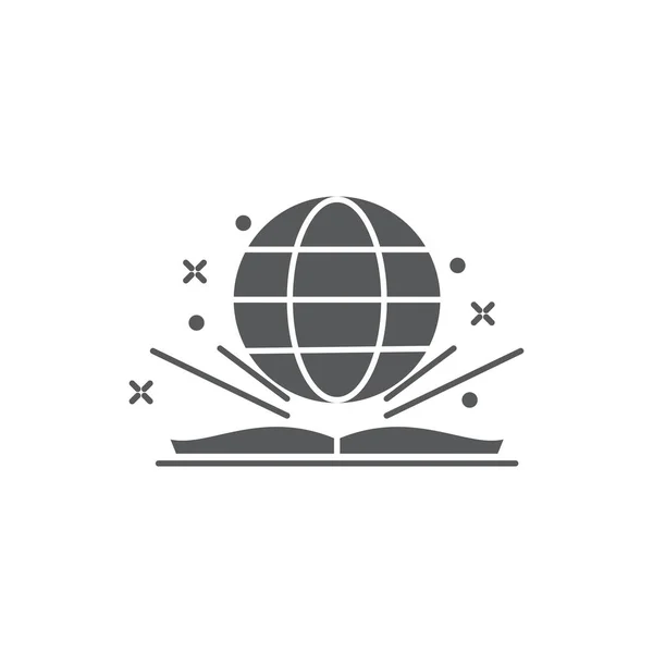 Livro aberto com ícone vetor globo, isolado no fundo branco — Vetor de Stock
