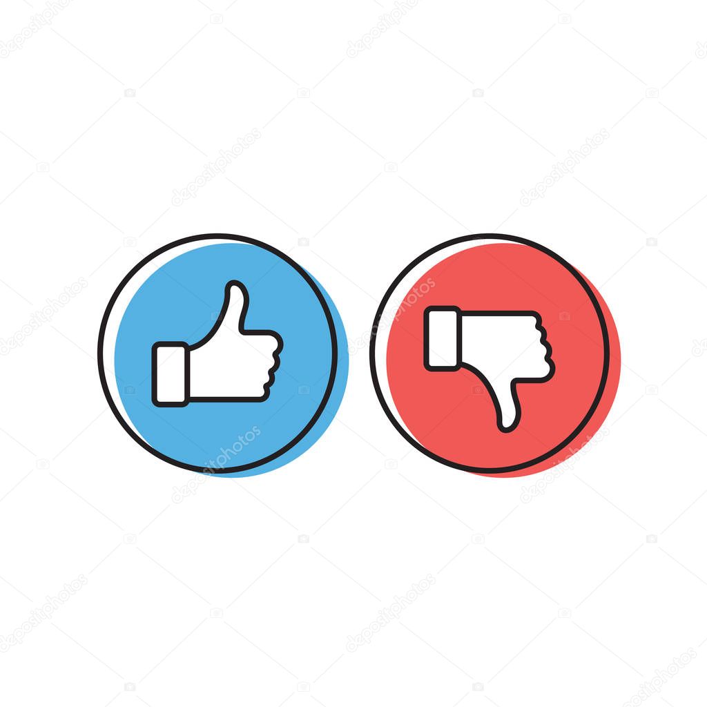 Thumbs up and thumbs down vector icon, isolated on white background