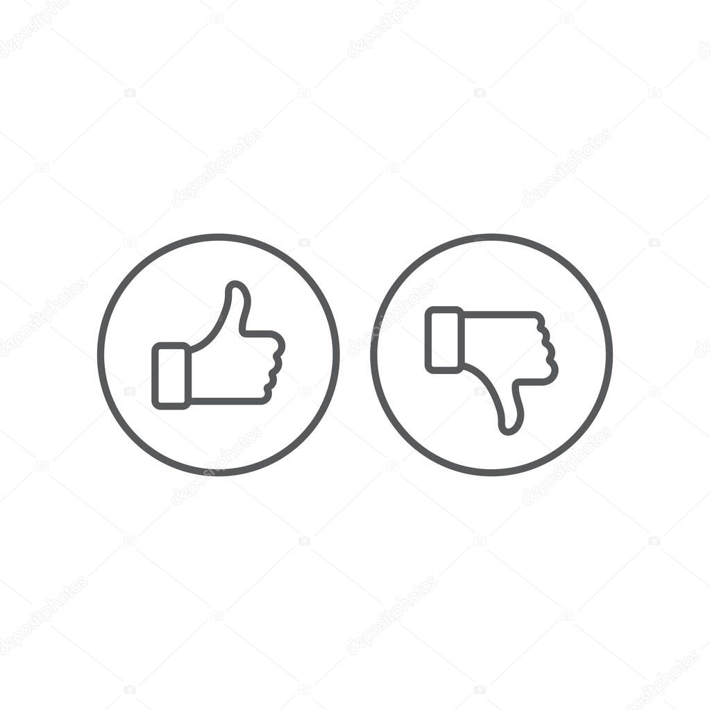 Thumbs up and thumbs down vector icon, isolated on white background